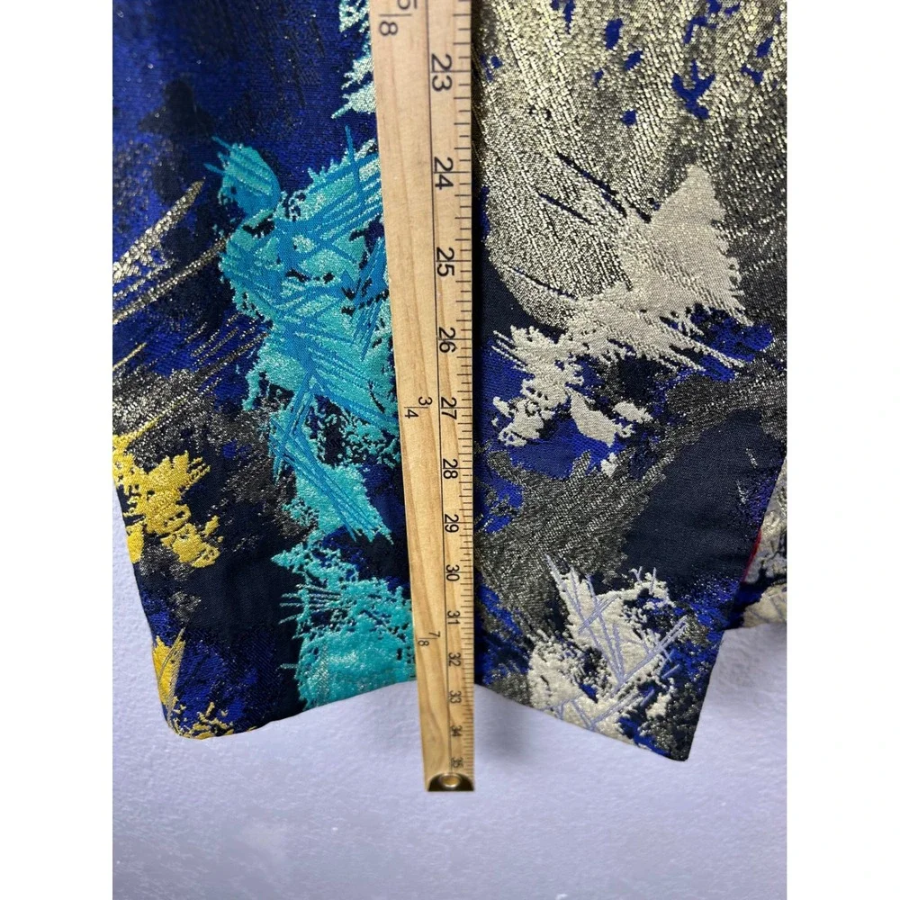 Joseph Ribkoff Metallic Abstract Art Jacquard Open Front Jacket Blue Gold Size 4